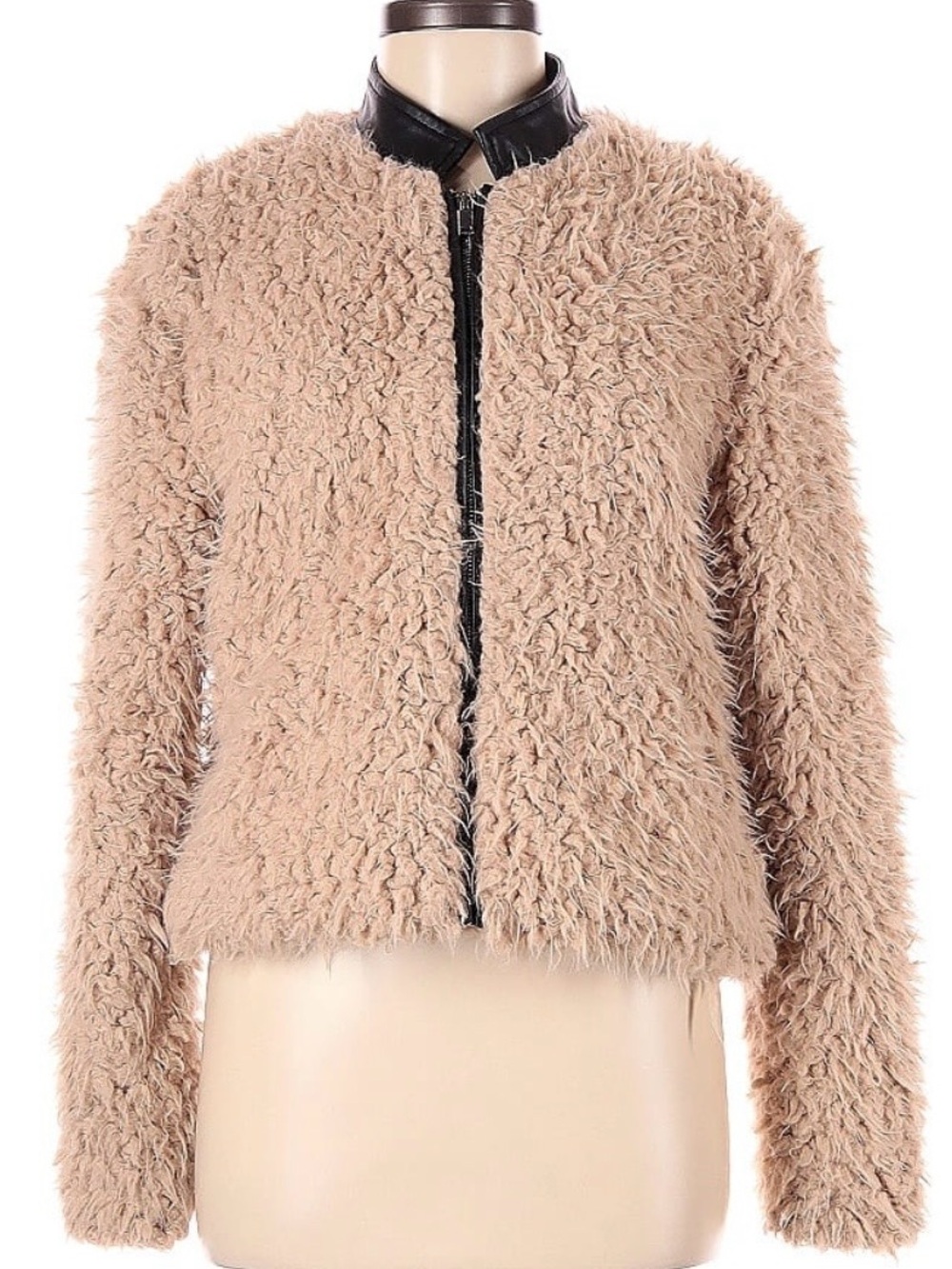 Stella + Lorenzo Beige Taupe Teddy Faux-Fur Zip Jacket